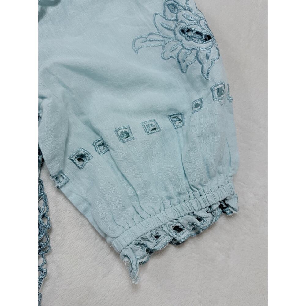 Sundance Lace Crochet Linen Blend Top Cottagecore Boho Prairie Skyblue Women Lg - Picture 9 of 15
